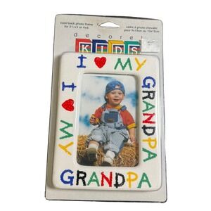 I Love My Grandpa Photo Frame White Colorful Crayon 3x5 4x6 NEW Decorel Vintage